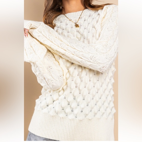 33 Boho Soft Two Tone Textured Sweater Top - Picture 7 of 7